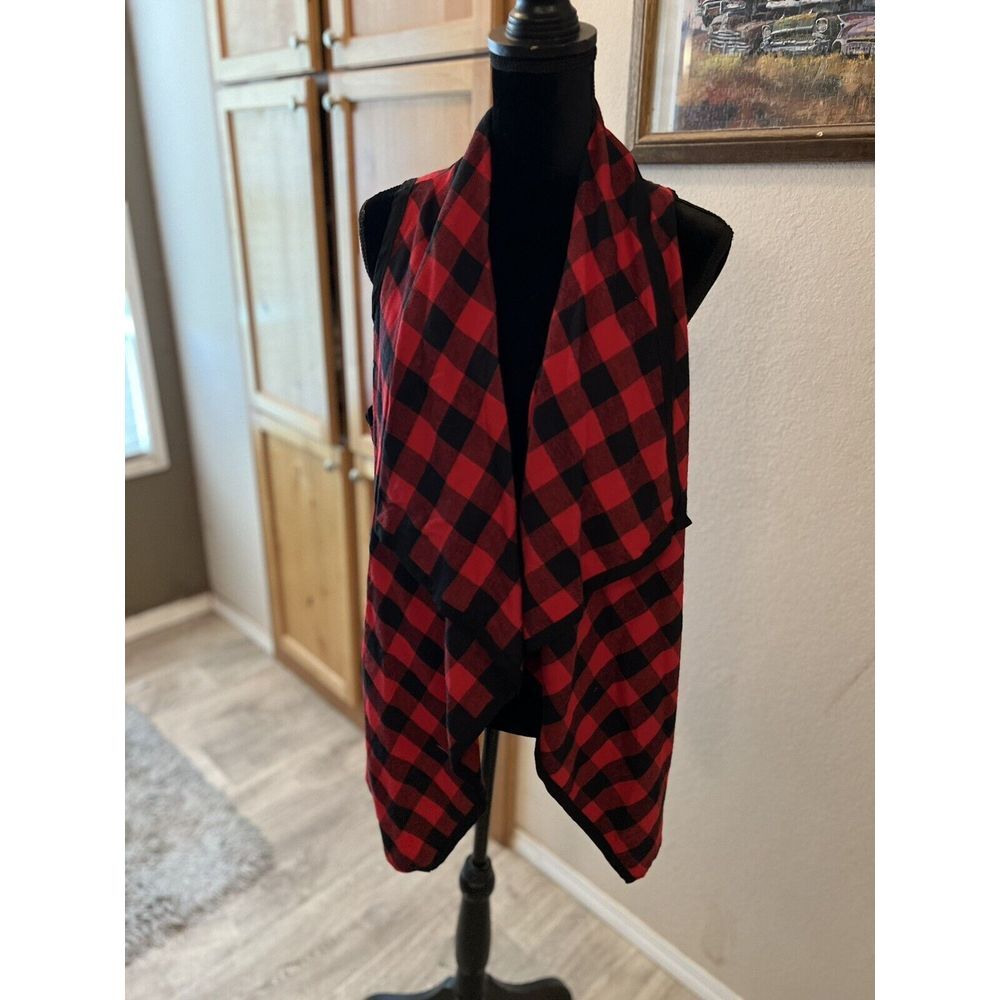 PS Kate Womens Vest Small Buffalo‎ Plaid Flannel Open Front Asymmetric I35ta